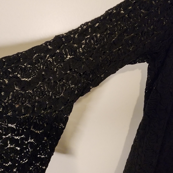 Forever 21 Boho lined Crochet MIni Dress Bell Sleeve Fringed Hem Large - Picture 3 of 7